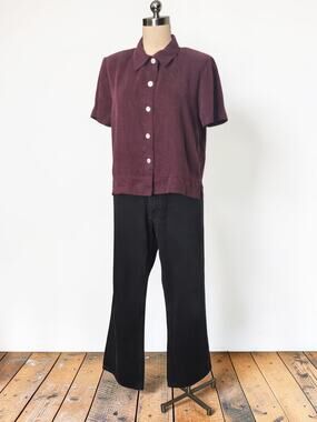 Vintage 90's Y2k Cynthia Max Tencel Blend Short Sleeve Purple Button Up Blouse M